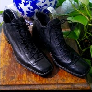 Rieker Leather Black Lace Up Ankle Boots